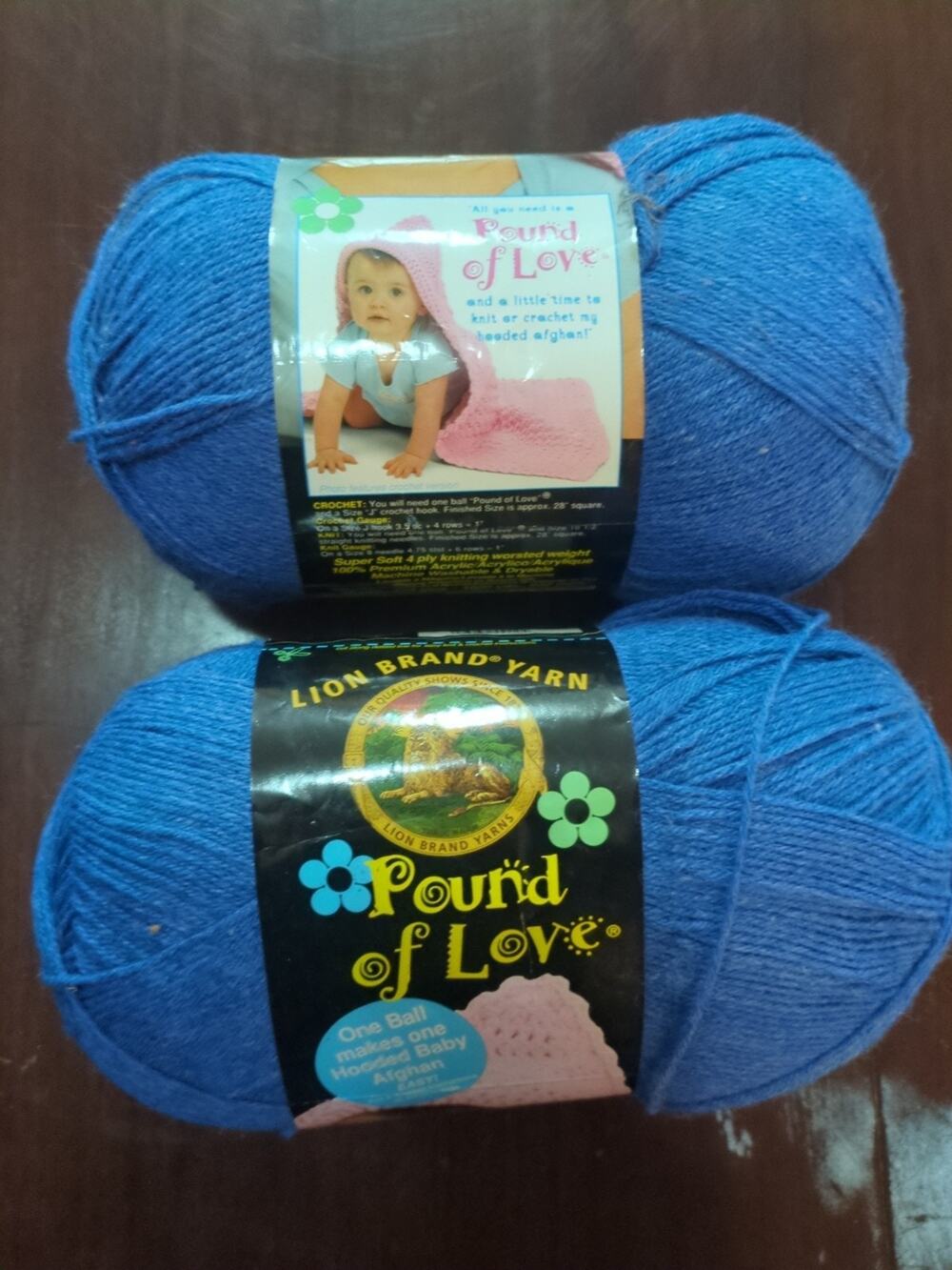 2 Lion Brand Yarn Pound of Love Yarn Blue Skein Color Denim #110 Crochet
